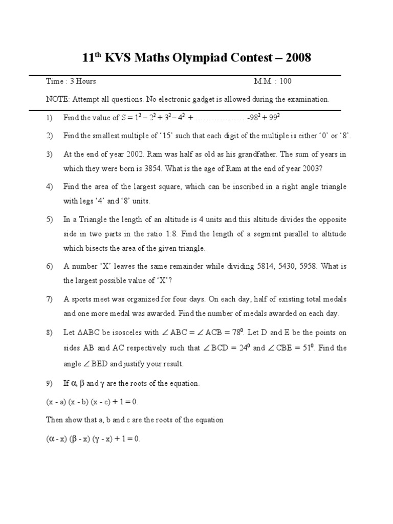 Kvs Maths Olympiad | PDF