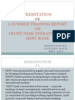 PRESENTATION OF A SUMMER TRAINING REPORT ON FRONT DESK OPERATIONS AT HDFC BANK