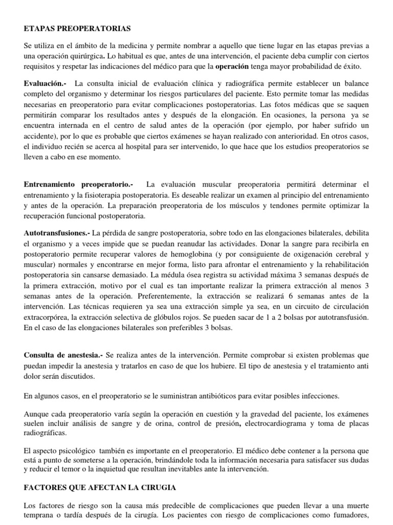 Etapas del Preoperatorio Médico | PDF | Sodio | Cirugía