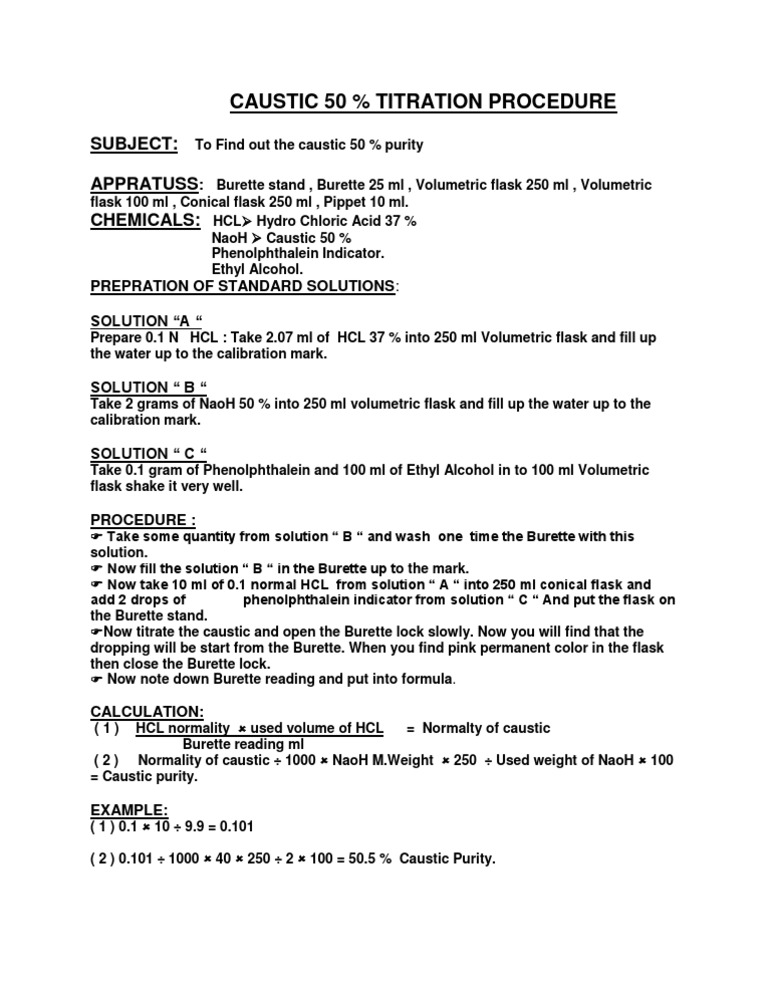 CAUSTIC 50 Purity Check | PDF