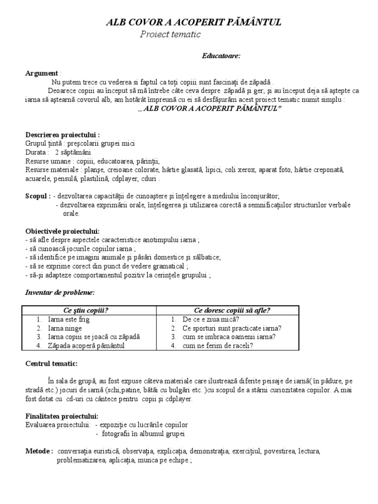 Proiect Tematic Chipul Iernii