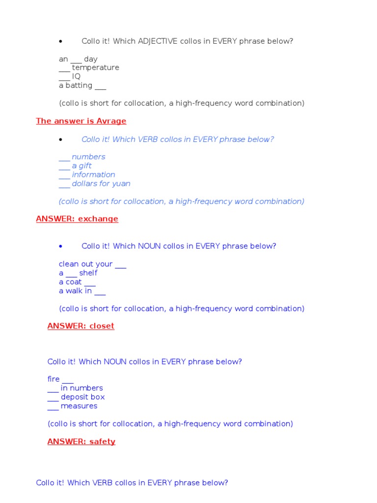 Collocations: Common Word Combinations | PDF | Language Arts & Discipline