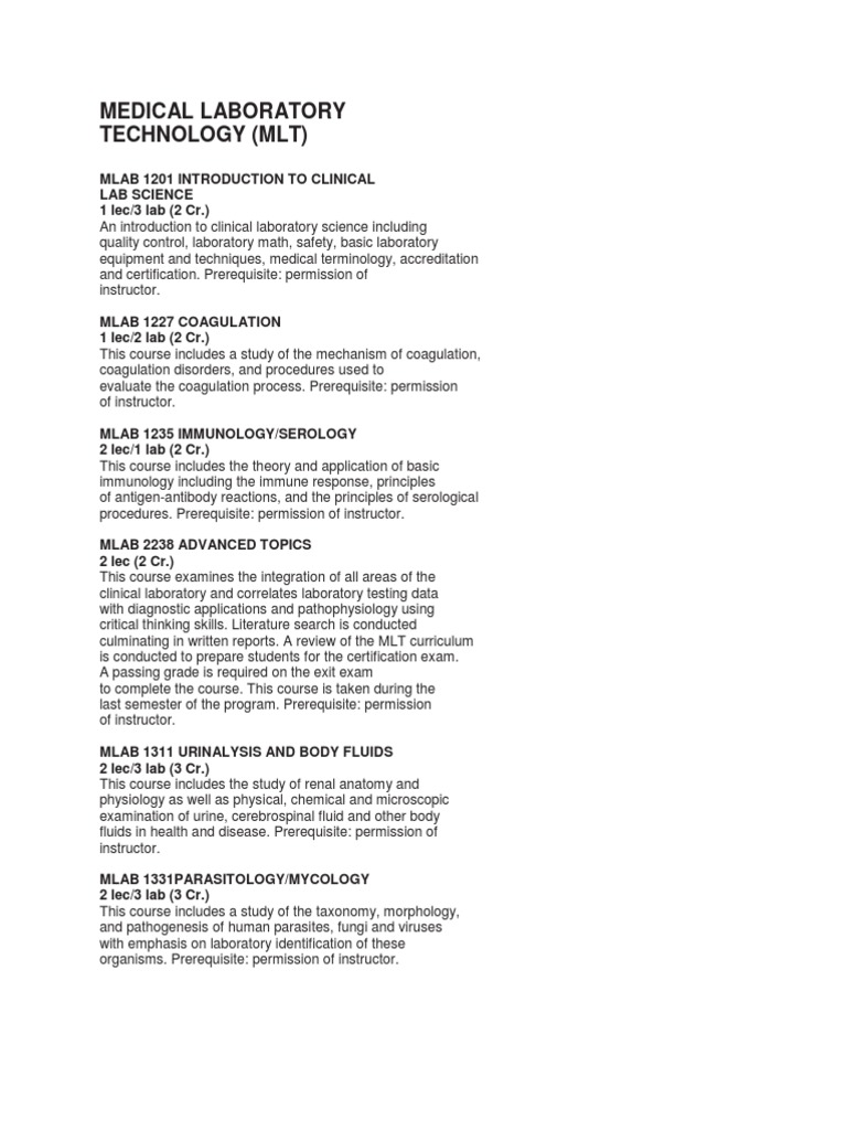 Navarro College Medical Laboratory Course Description - 