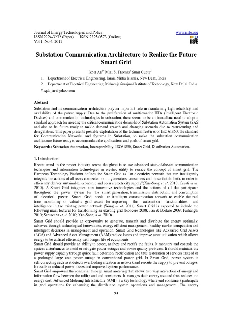 Future Smart Grid Substation Architecture | PDF | Smart Grid ...
