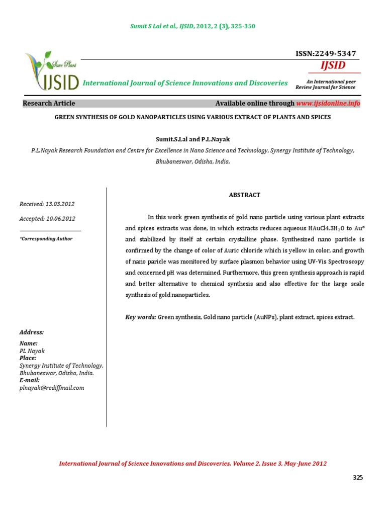 Green Synthesis of Gold Nanoparticles | PDF | Clove | Nanoparticle