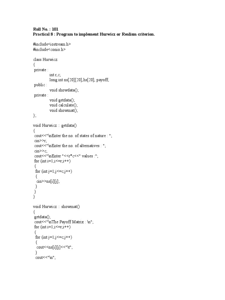 Prac 8 - Hurwicz or Realism Criterion | PDF | Computers | Teaching ...