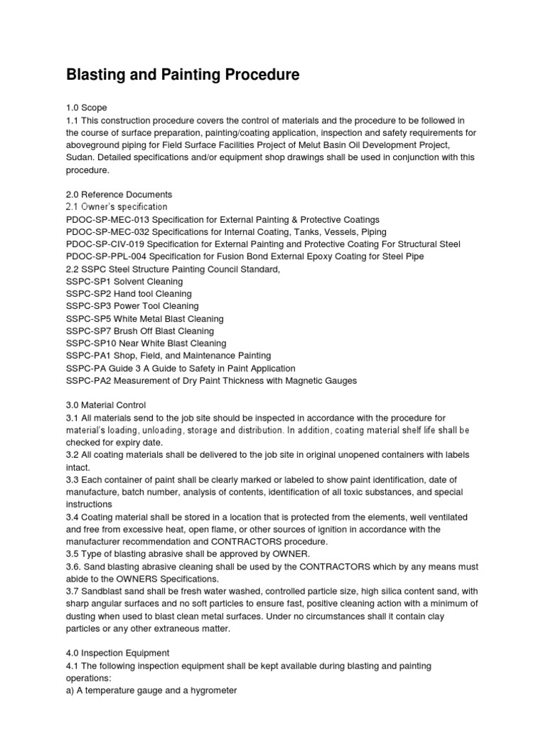 Blasting and Painting Procedure 1 PDF Abrasive Paint
