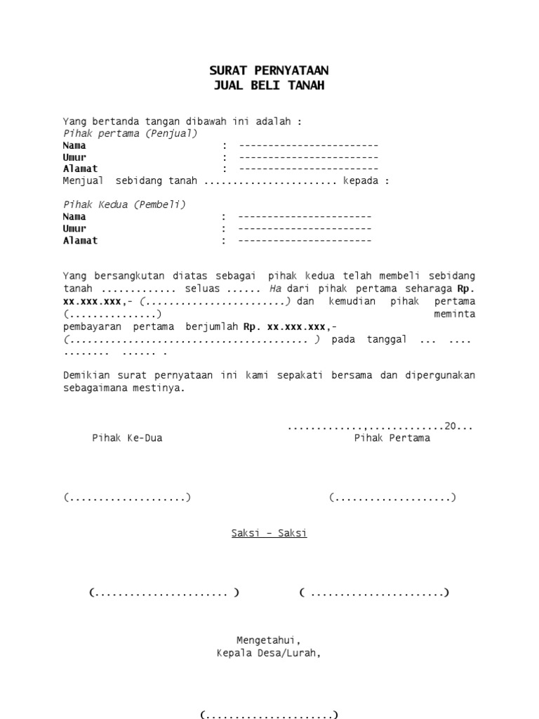 Contoh Surat Jual Beli Tanah Pdf