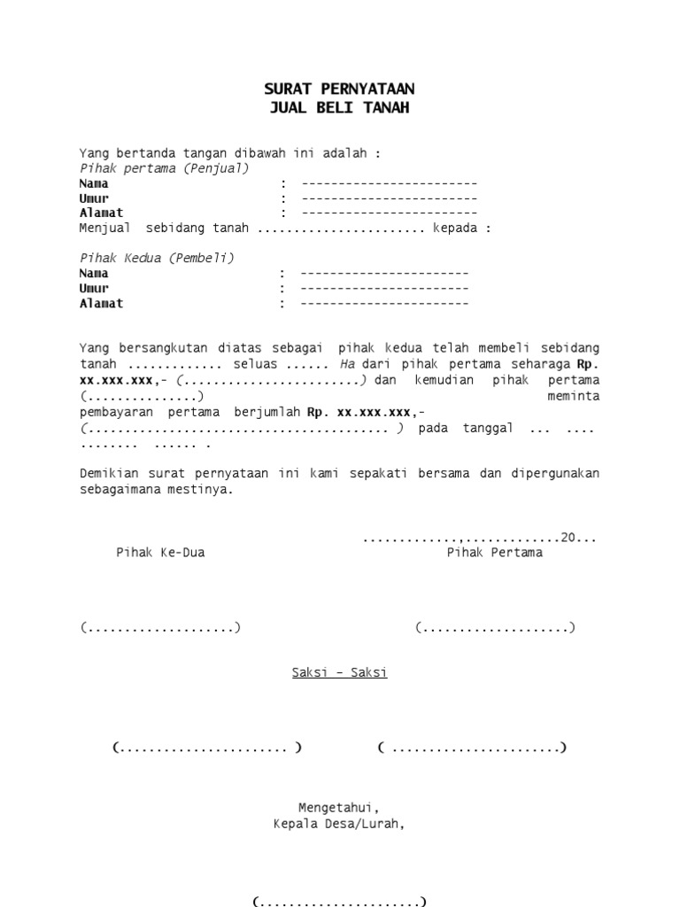 Contoh Surat Jual Beli Tanah  PDF