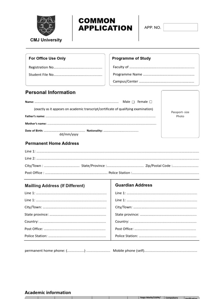 CMJ University Admission Form Details | PDF | Career & Growth