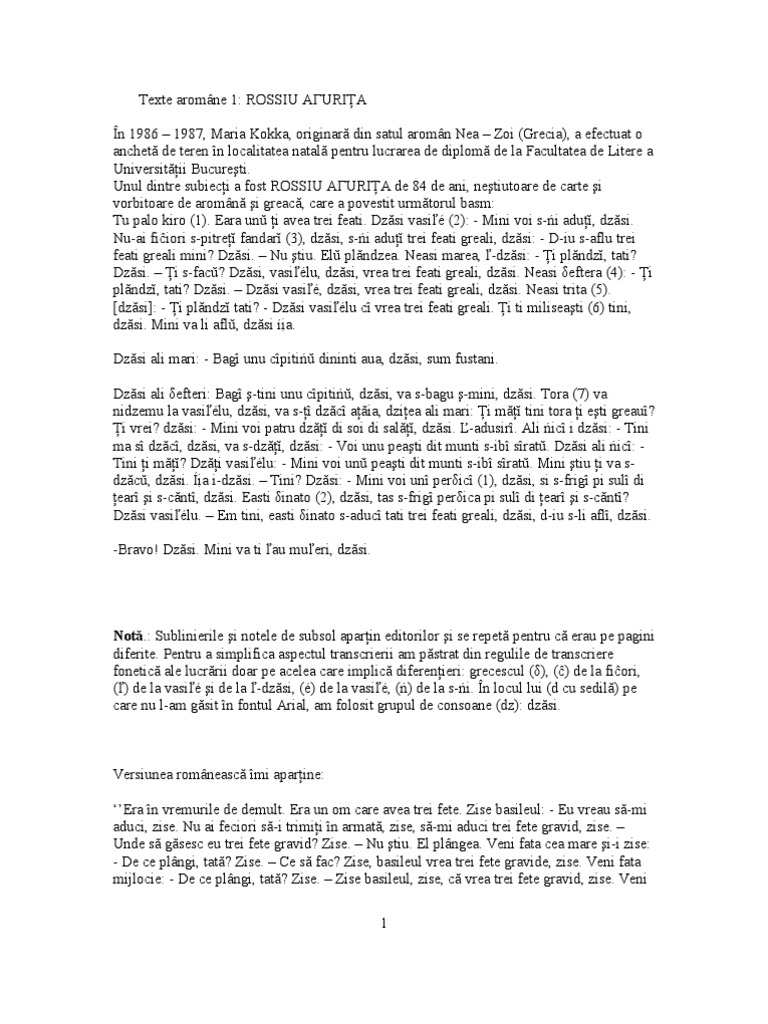 Texte Aromâne 1 | PDF