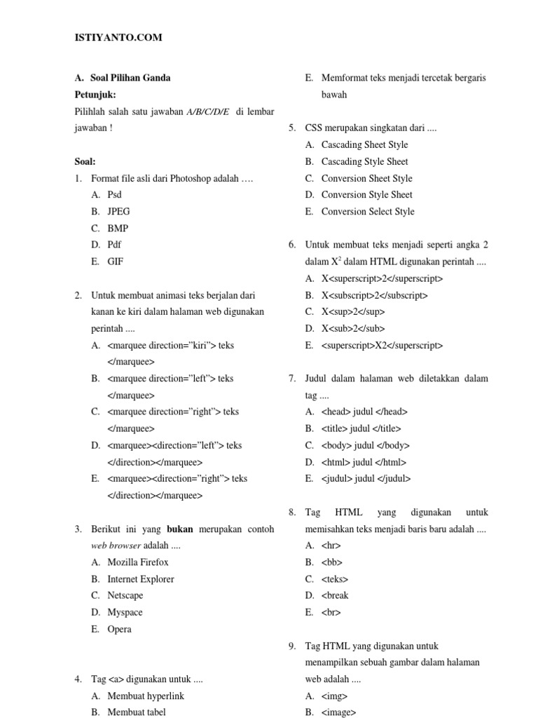 Soal Latihan HTML dan Photoshop | PDF | Komputer