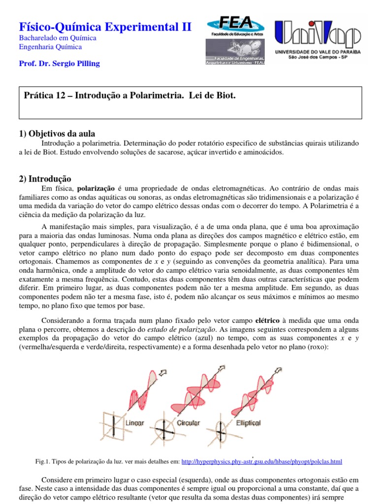 FQE2 EXP12 Polarimetria | PDF | Polarização (ondas) | Ondas
