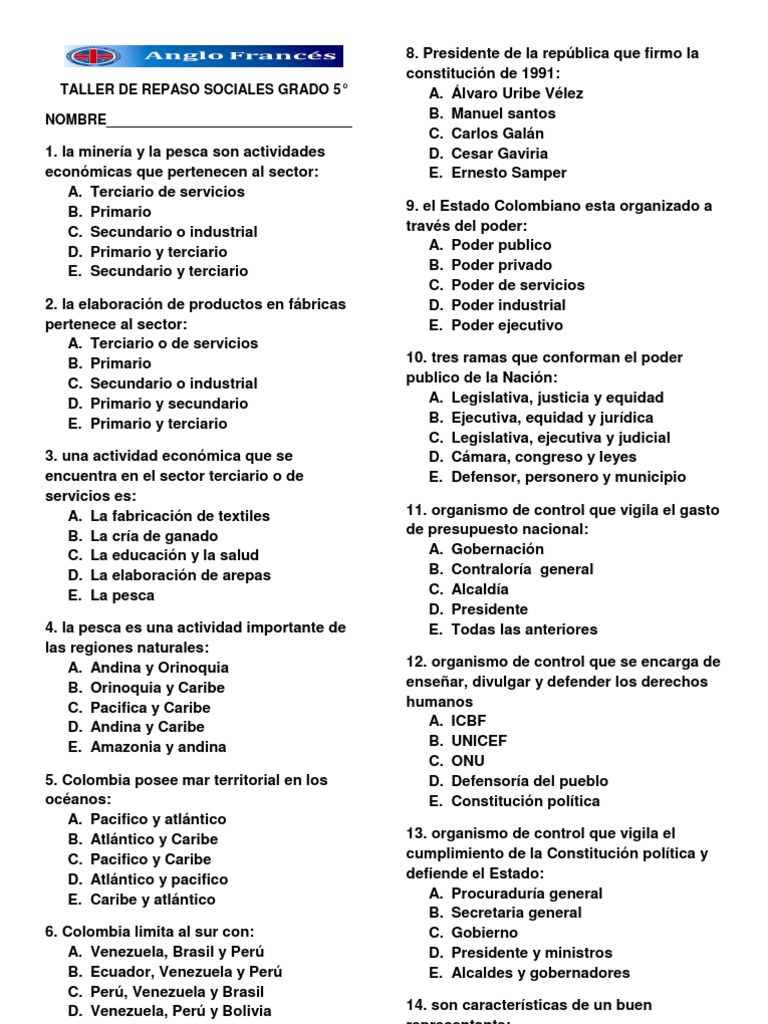 Taller de Repaso Sociales Grado 5