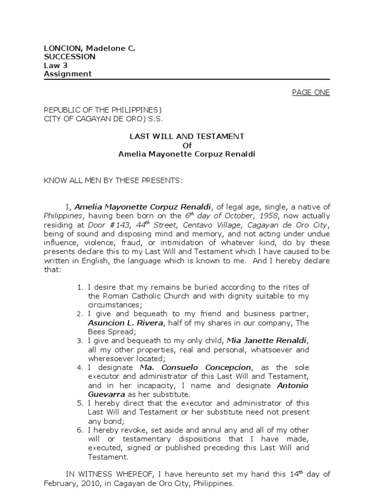 Sample of Notarial Will