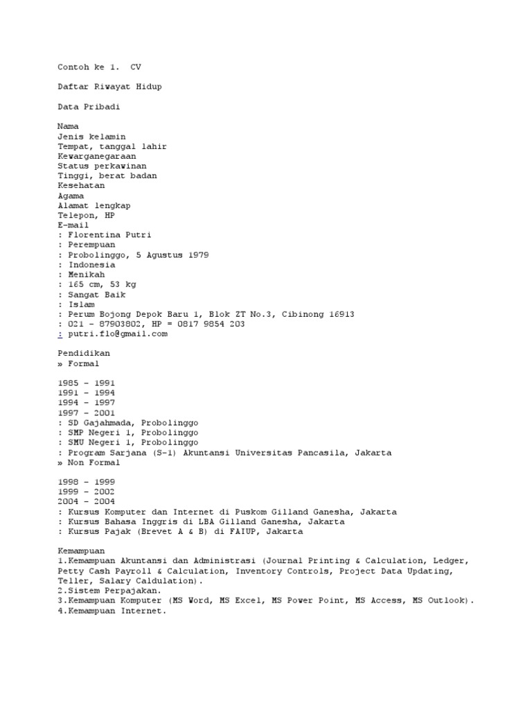 Contoh Surat Lamaran Kerja
