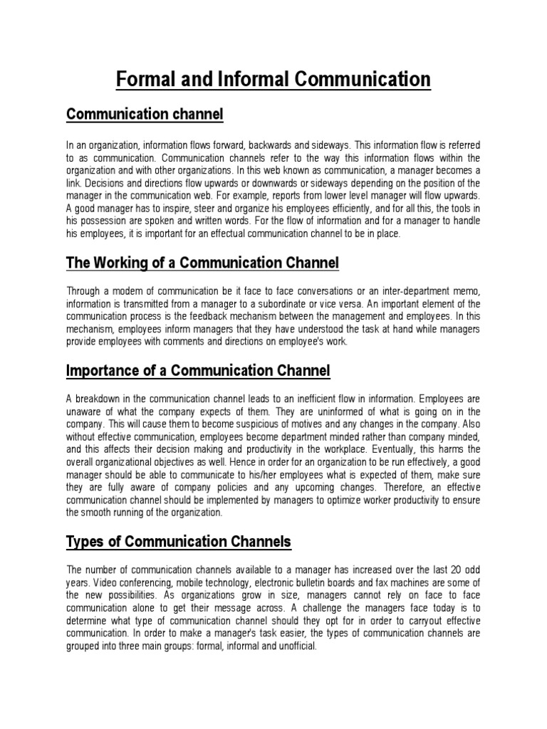 Formal and Informal Communication | PDF | Communication | Employment
