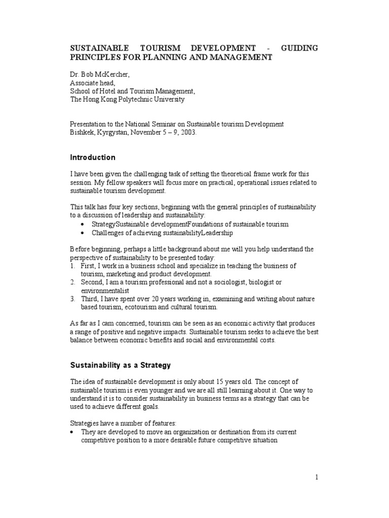 Sustainable Tourism Development Principles | PDF | Sustainability | Tourism
