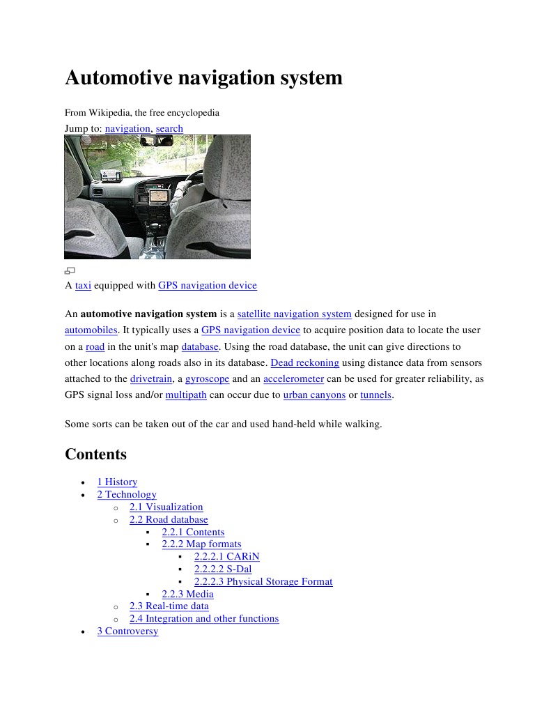 Automotive Navigation System Wikipedia, The Free Encyclopedia PDF