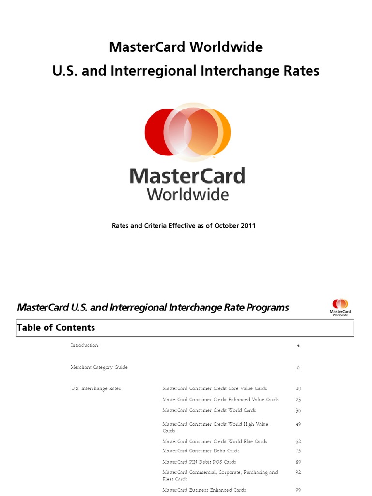 MasterCard Interchange Rates and Criteria Debit Card Master Card