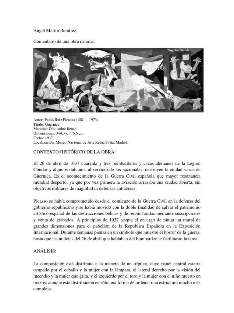 Donde Esta La Guernica De Pablo Picasso Comentario de Obra: Guernica (Pablo Picasso) | PDF | Agitación | Artes  (general)