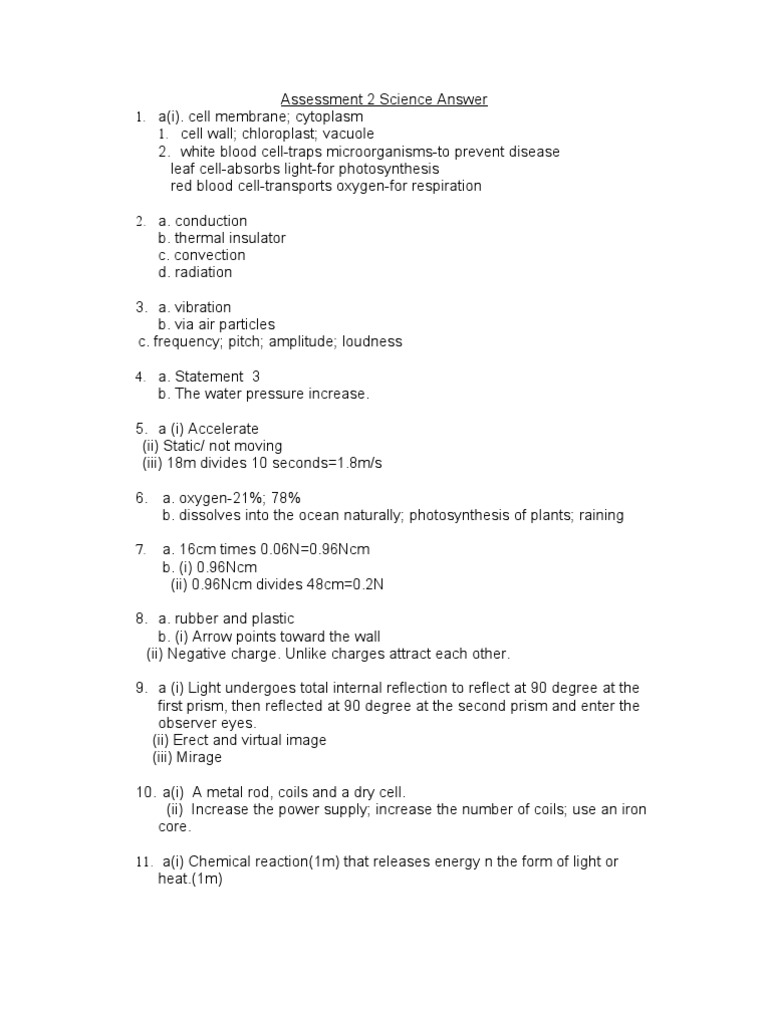 Assessment 2 Science Answer | PDF | Science & Mathematics