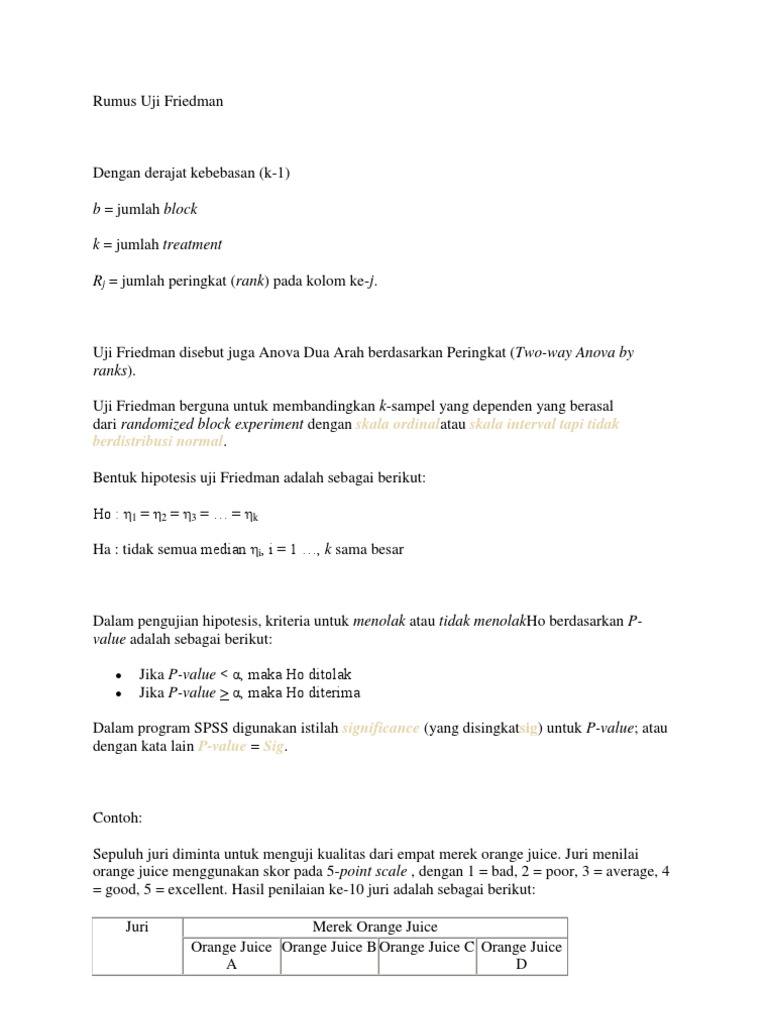 Rumus dan Contoh Uji Friedman | PDF