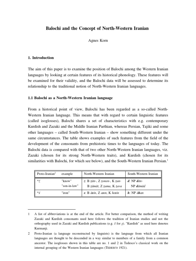 Balochi in North-Western Iranian Context | PDF | Languages Of Europe ...