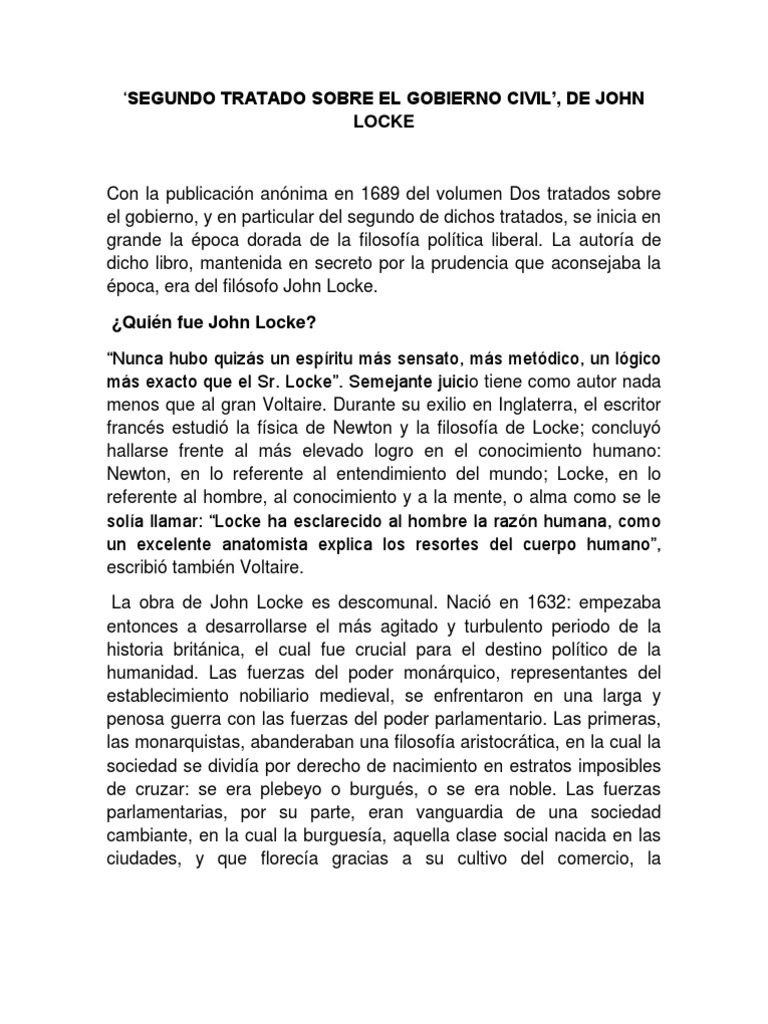 Segundo Tratado Sobre El Gobierno Civil John Locke