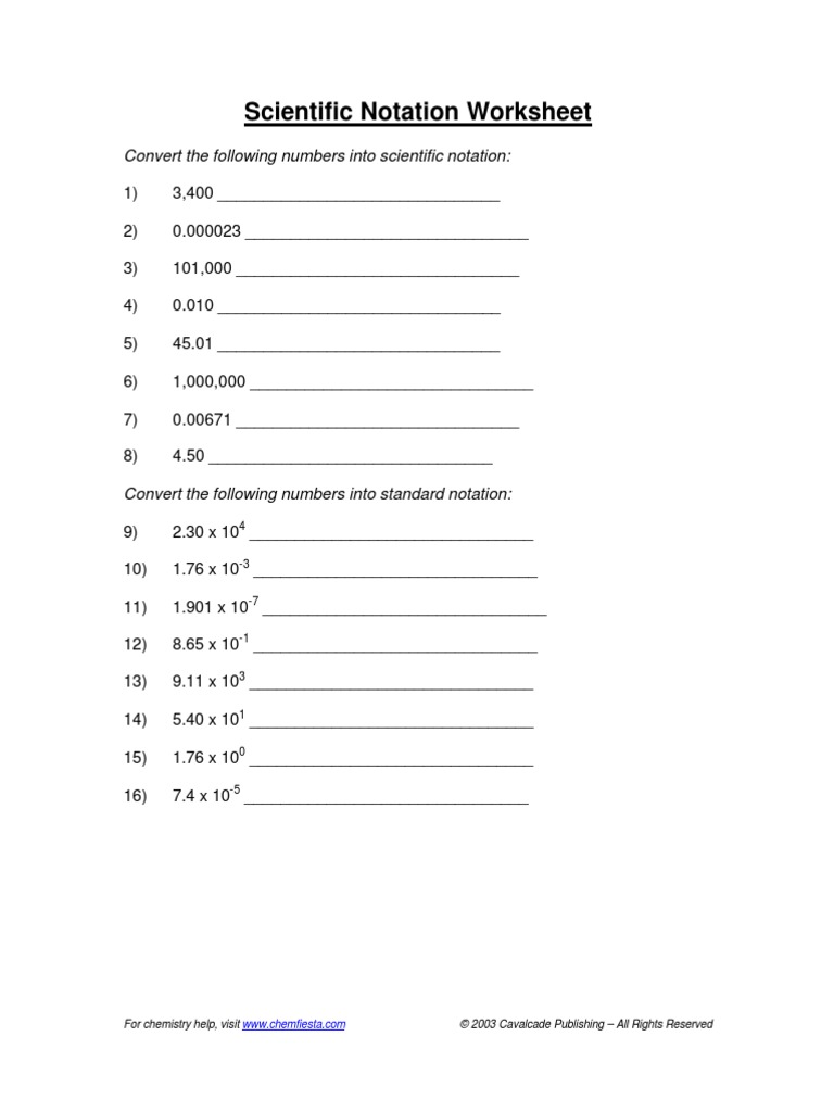 Scientific Notation Worksheet  PDF Within Scientific Notation Worksheet 8th Grade