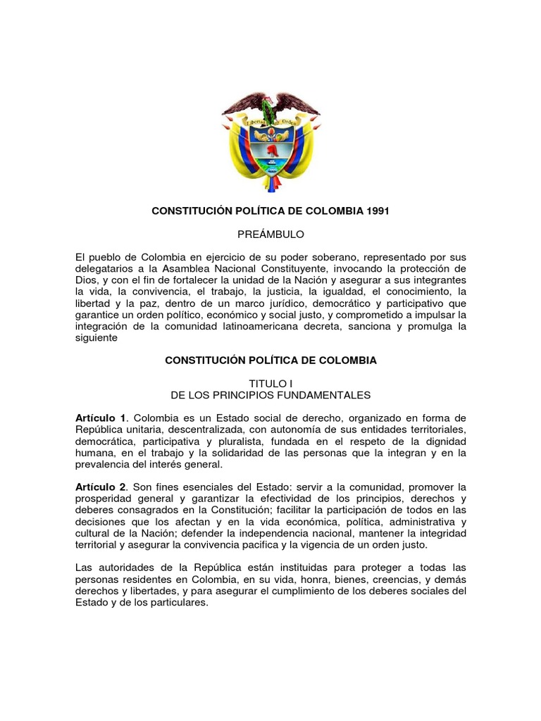 Constitucion política de 1991 pdf