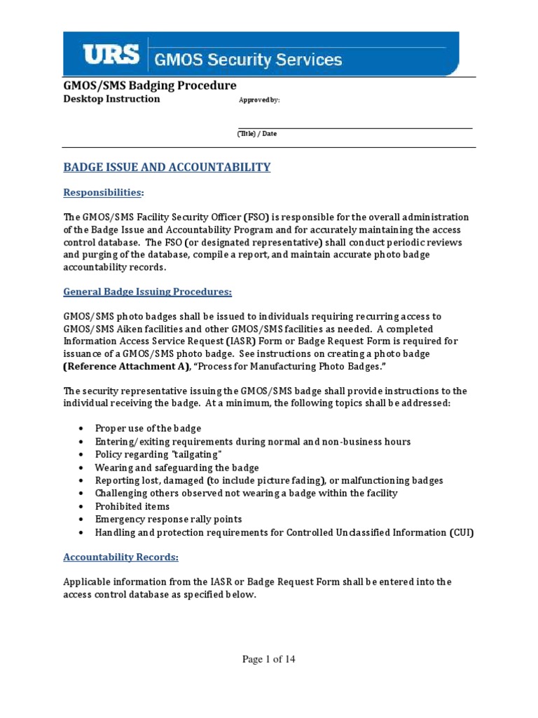 Badging Procedure | PDF | Identity Document | Access Control