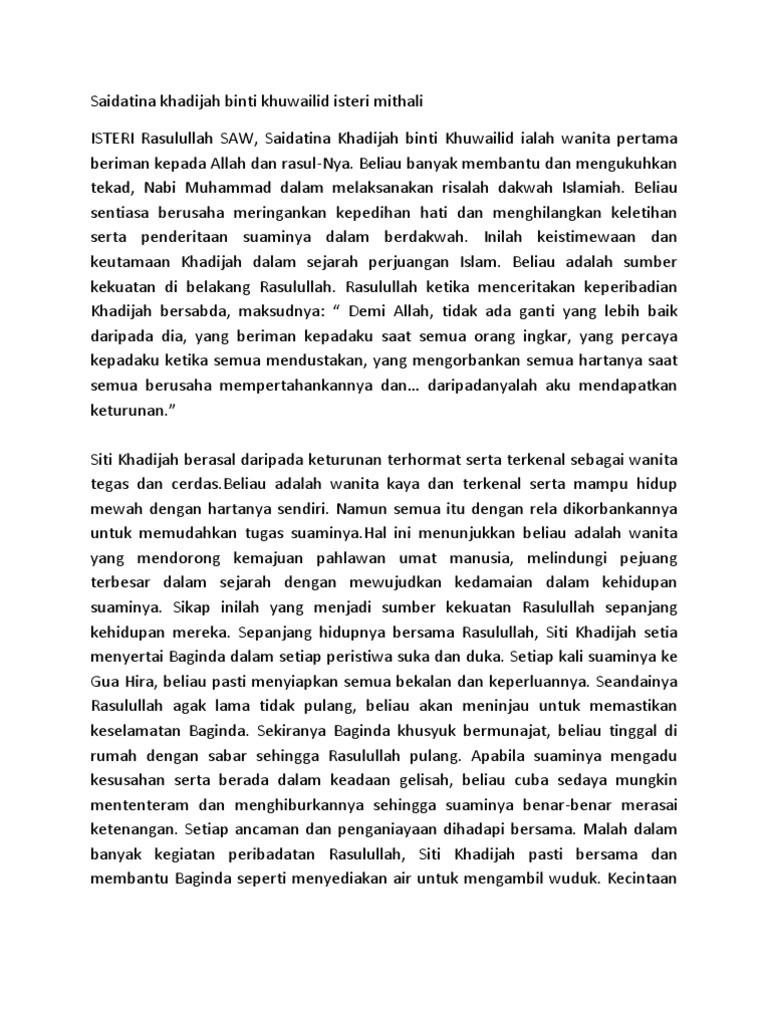 Saidatina Khadijah Binti Khuwailid Istri Mithali Pdf