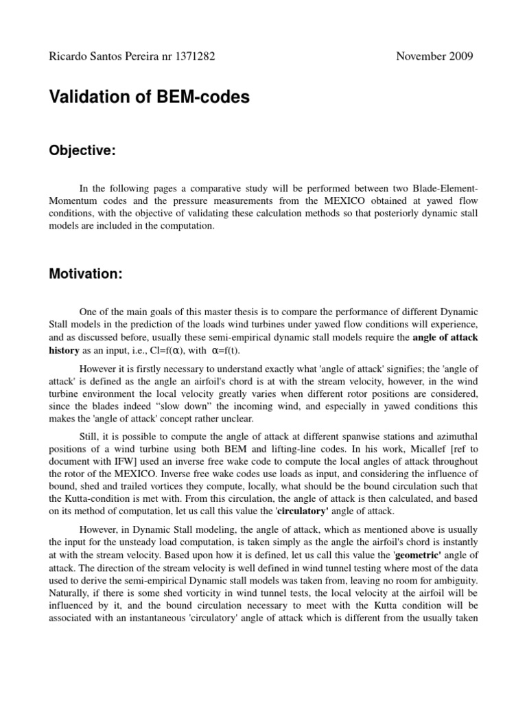 BEM-Codes Validation Tables | PDF | Stall (Fluid Mechanics) | Airfoil