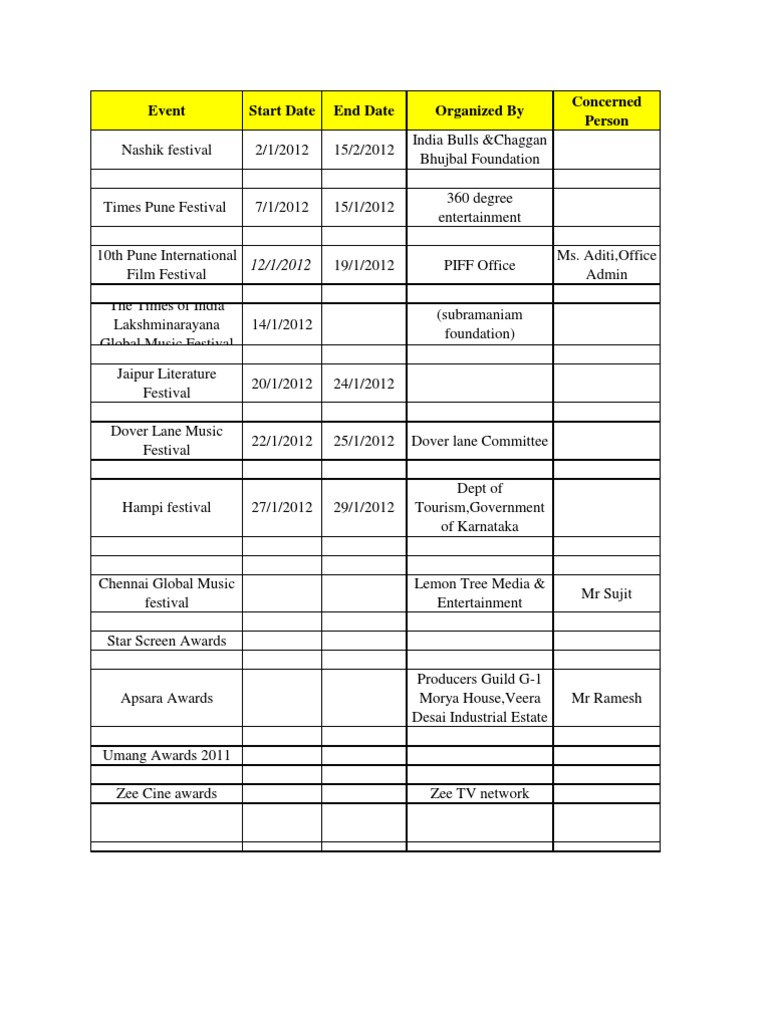 2012 Event Schedule Overview | PDF