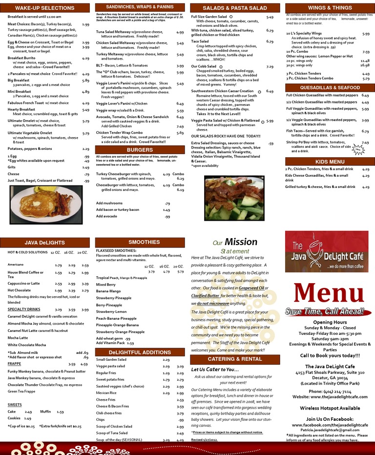 The Java DeLight Cafe Weekday Menu | Salad | Western Cuisine