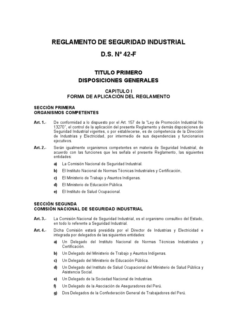 D.S. #42-F - Reglamento de Seguridad Industrial, PDF, Seguridad y salud  ocupacional