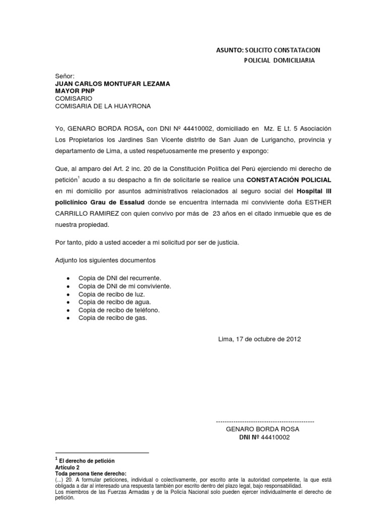 Solicito Constatacion Policial