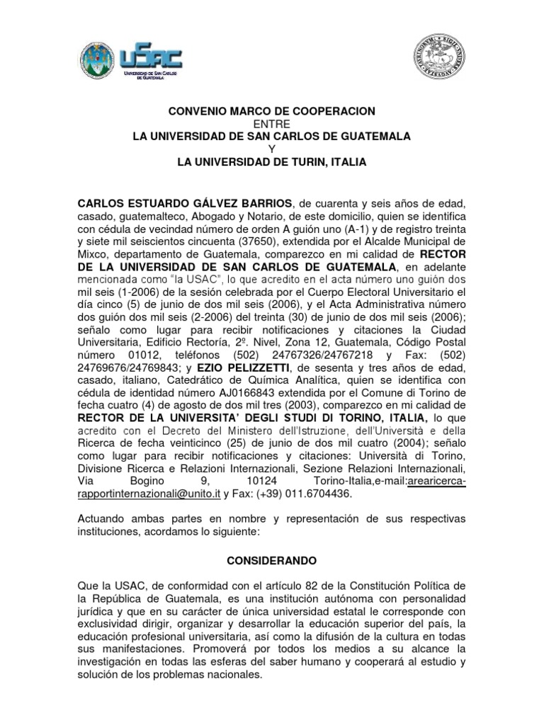 Convenio Marco de Cooperación Entre La Universidad de San Carlos de ...