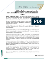 Aprendices SENA Tolima Seleccionados para Transferencia de Conocimiento en Perú