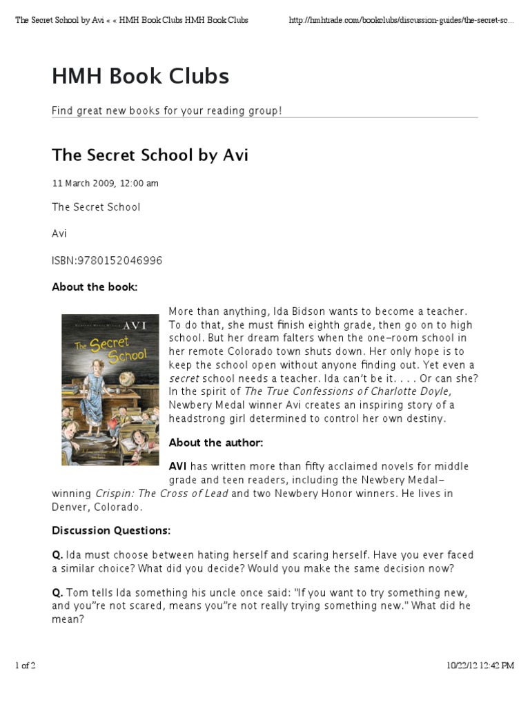 The Secret School by Avi Overview | PDF | General Fiction