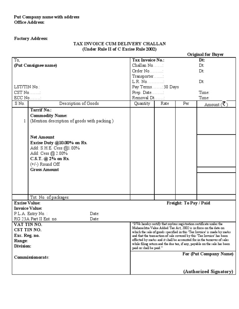 14 Excise Invoice Format Invoice Excise