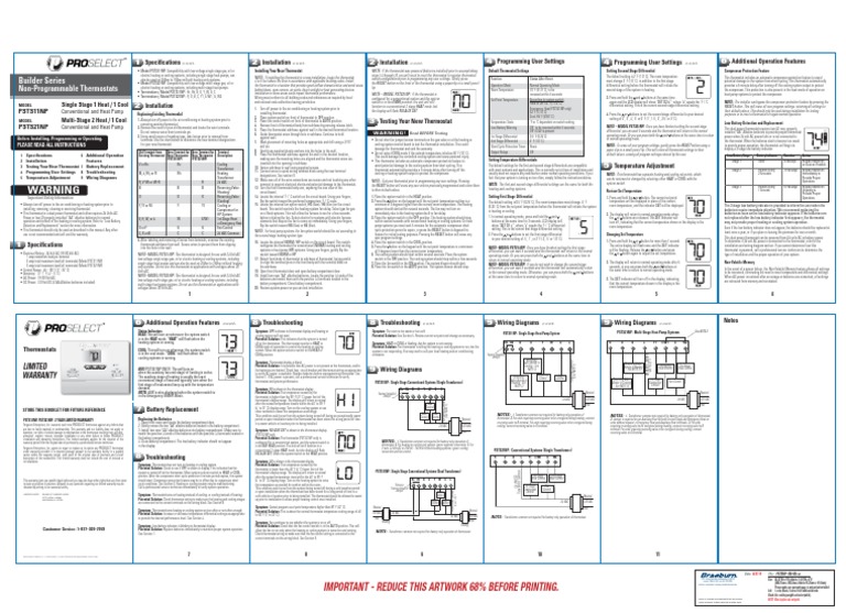 Proselect Psts21np and Psts11np Installation Manual PDF Thermostat
