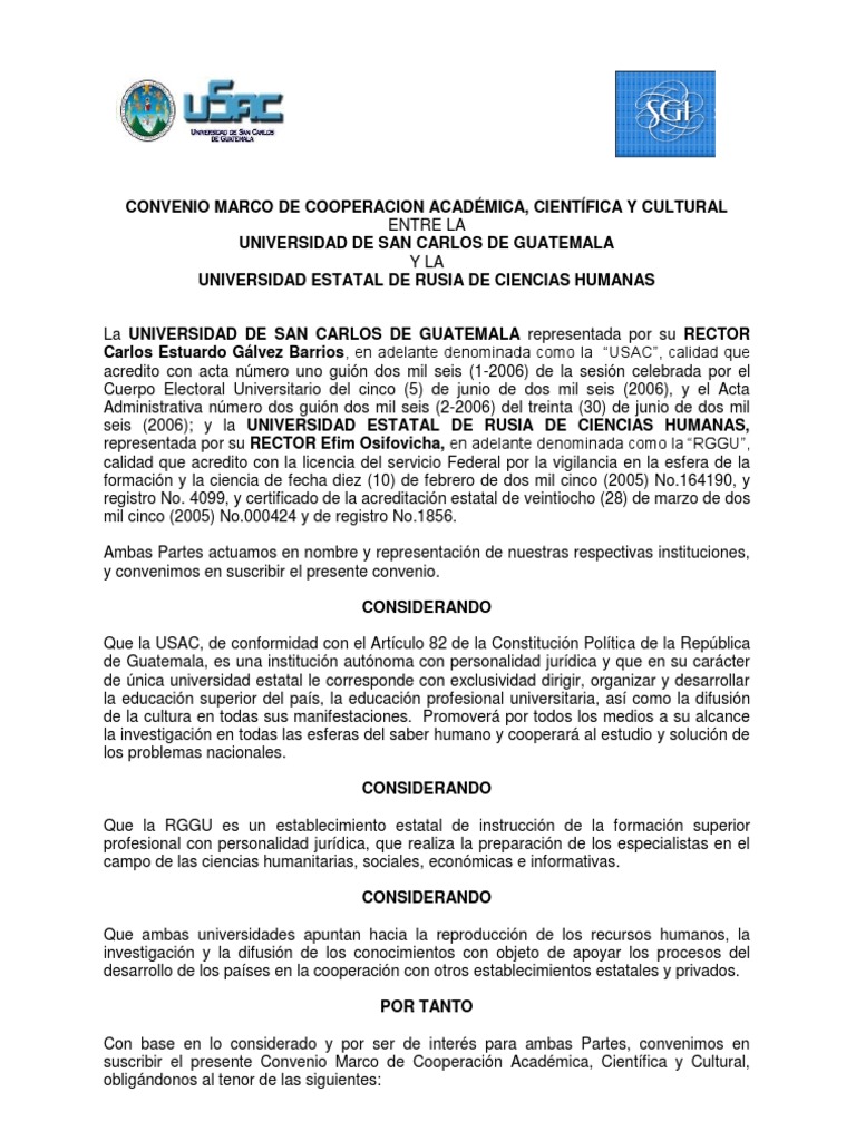 Convenio Marco de Cooperaciòn Acadèmica, Cientifica y Cuñtural Entre La ...