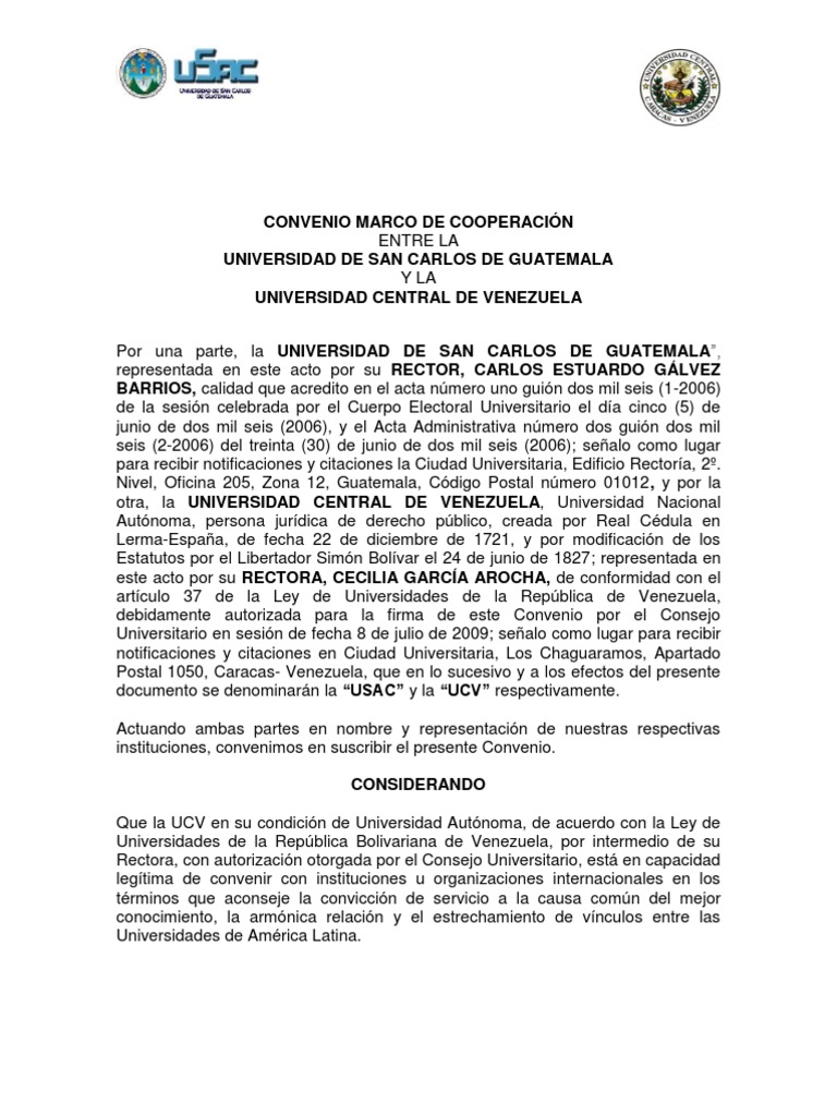Convenio Marco de Cooperación Entre La Universidad de San Carlos de ...