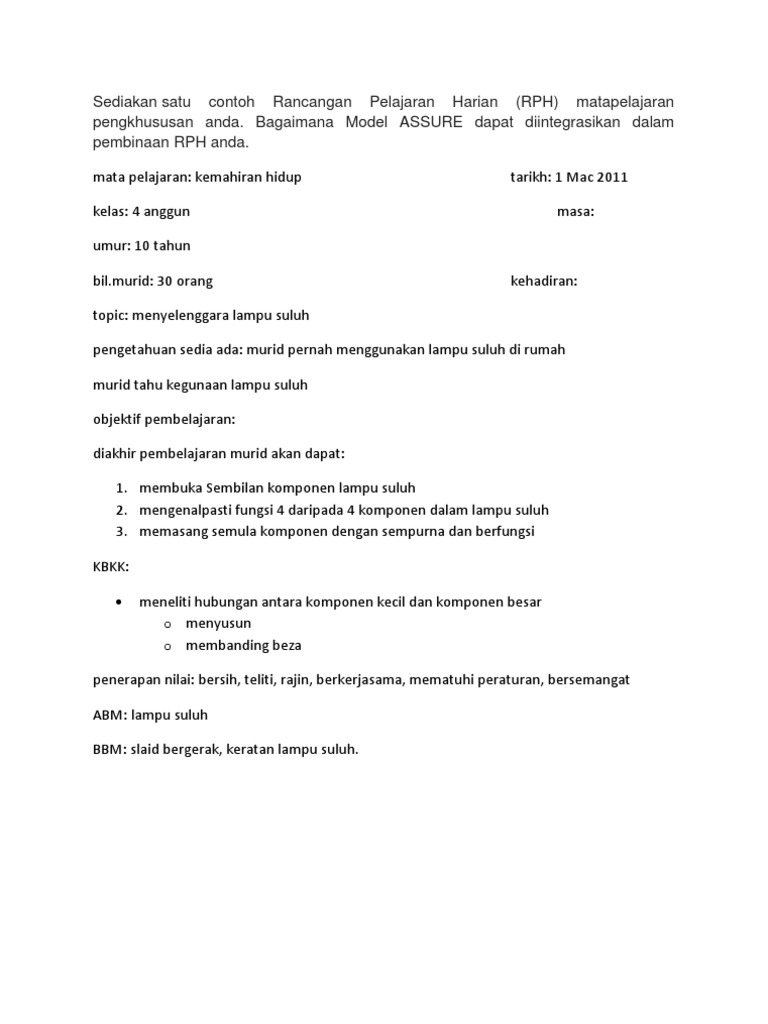 Contoh RPH Model ASSURE | PDF