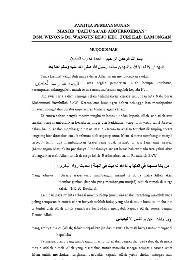 Proposal Pembangunan Masjid 2024 | PDF