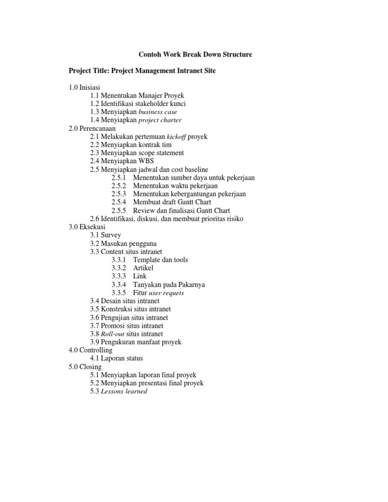 Contoh Work Break Down Structure | PDF