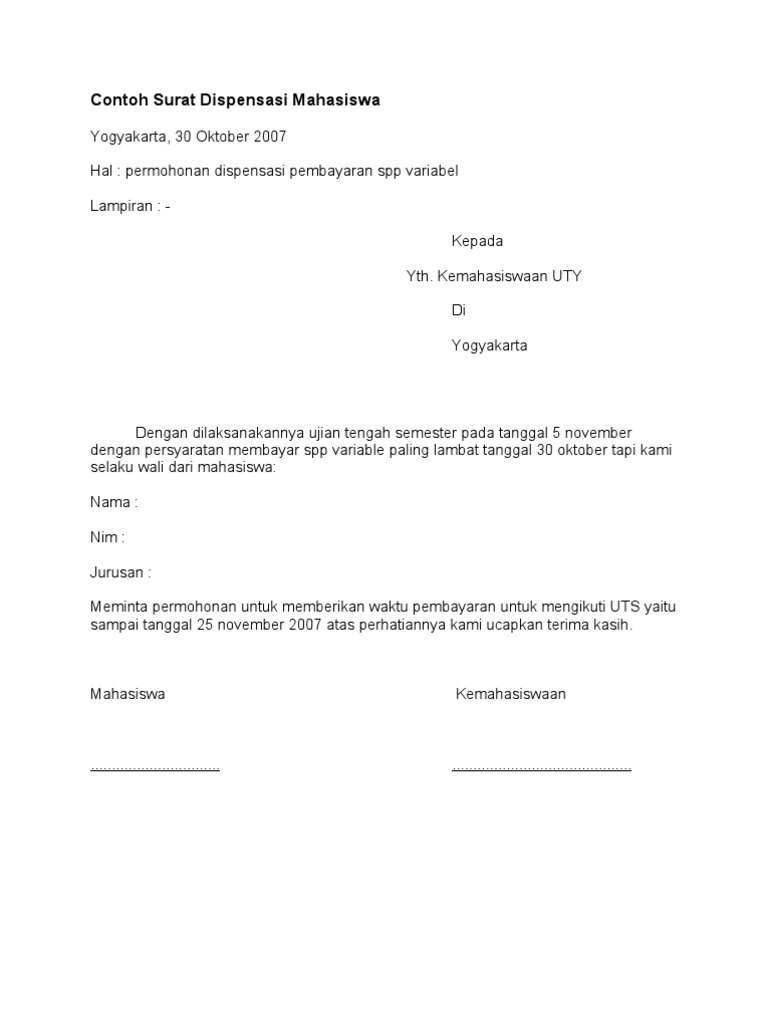 Contoh Surat Dispen Sekolah Suratmenyuratnet