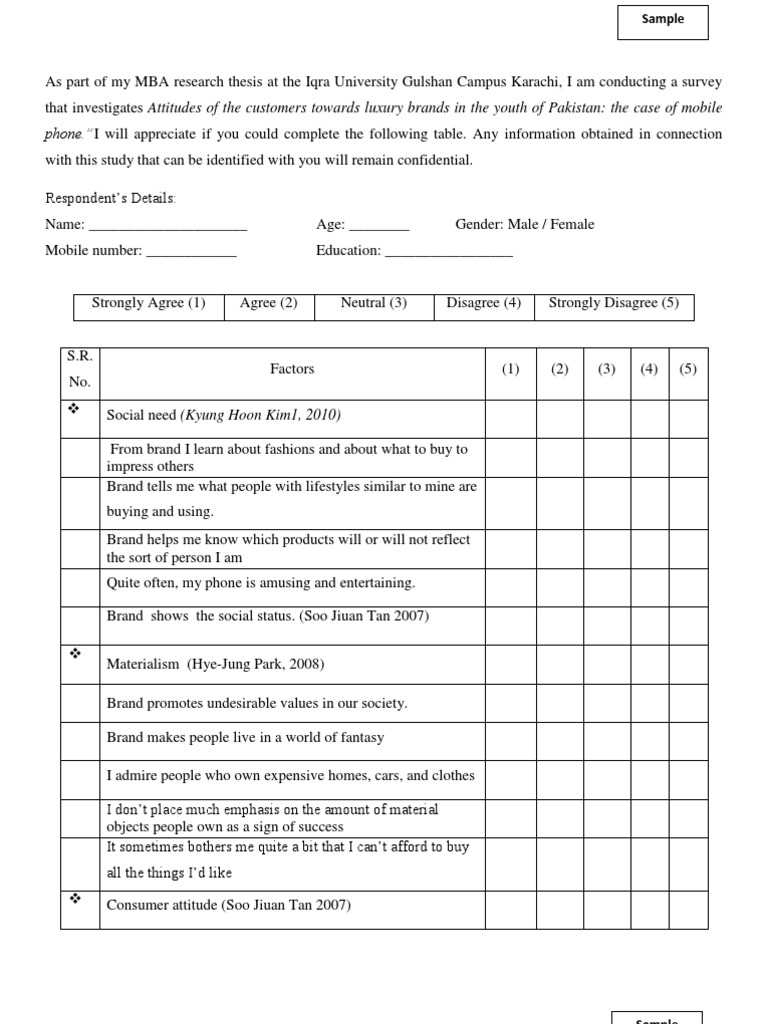 sample questionnaire for thesis about vocabulary